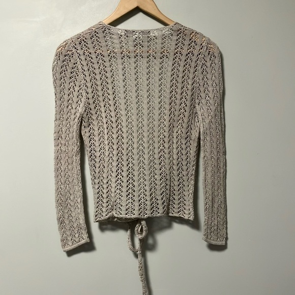 Peruvian Connection Beige Grey Crochet Knit Wrap Sweater made in Peru 100% Pima - Picture 6 of 6